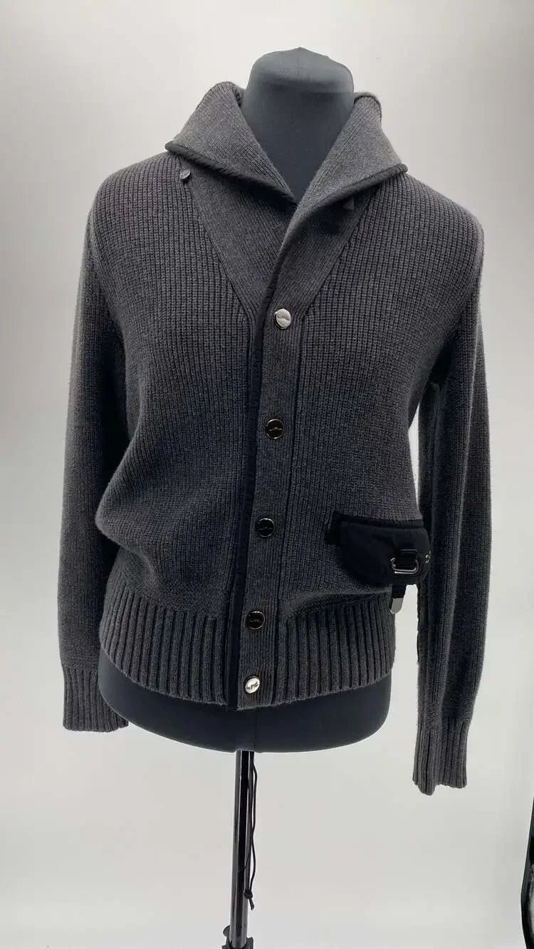 Ralph Lauren Ribbed Wool Blend Shawl Collar Cardigan with Nylon Pocket Detail